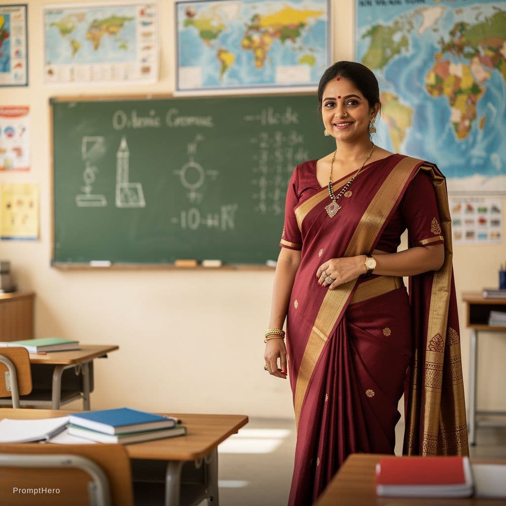 AI generated: Sexy indian aunty in classroom
