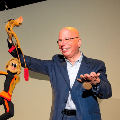 AI generated: Klaus Schwab as a puppeteer