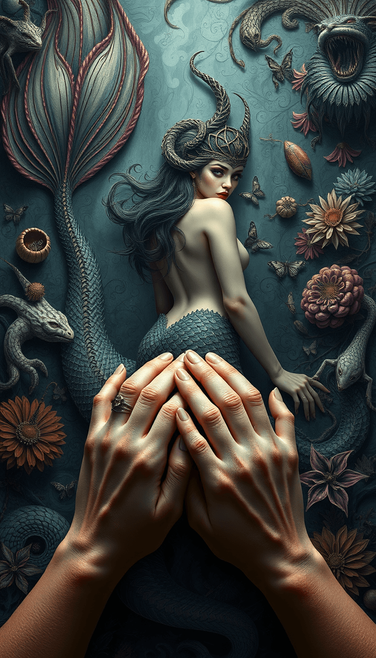 AI generated: A captivating, photorealistic siren with an alluring tail, set amidst a mesmerizing, intricate, and ...