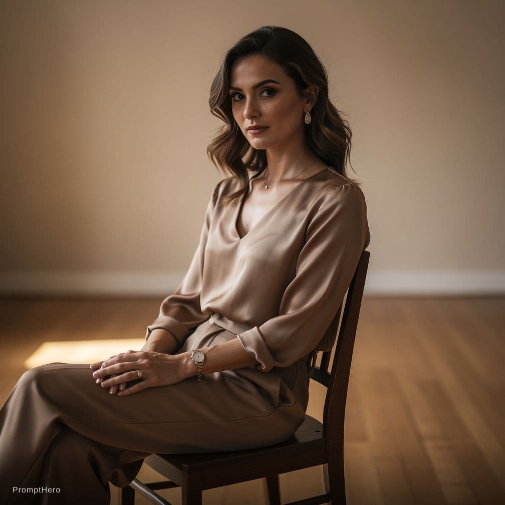 AI generated: woman , 30yrs old , naked , sitting on wooden chair.
