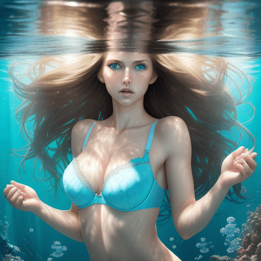 AI generated: HDR photo of beautiful fair skin with long light brunette hair, fit body, light-blue eyes, wearing b...