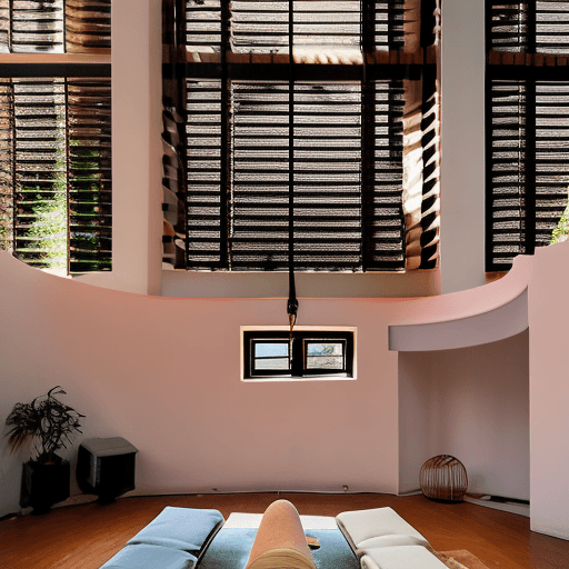 AI generated: High resolution photography interior design, dreamy sunken living room conversation pit, wooden floo...