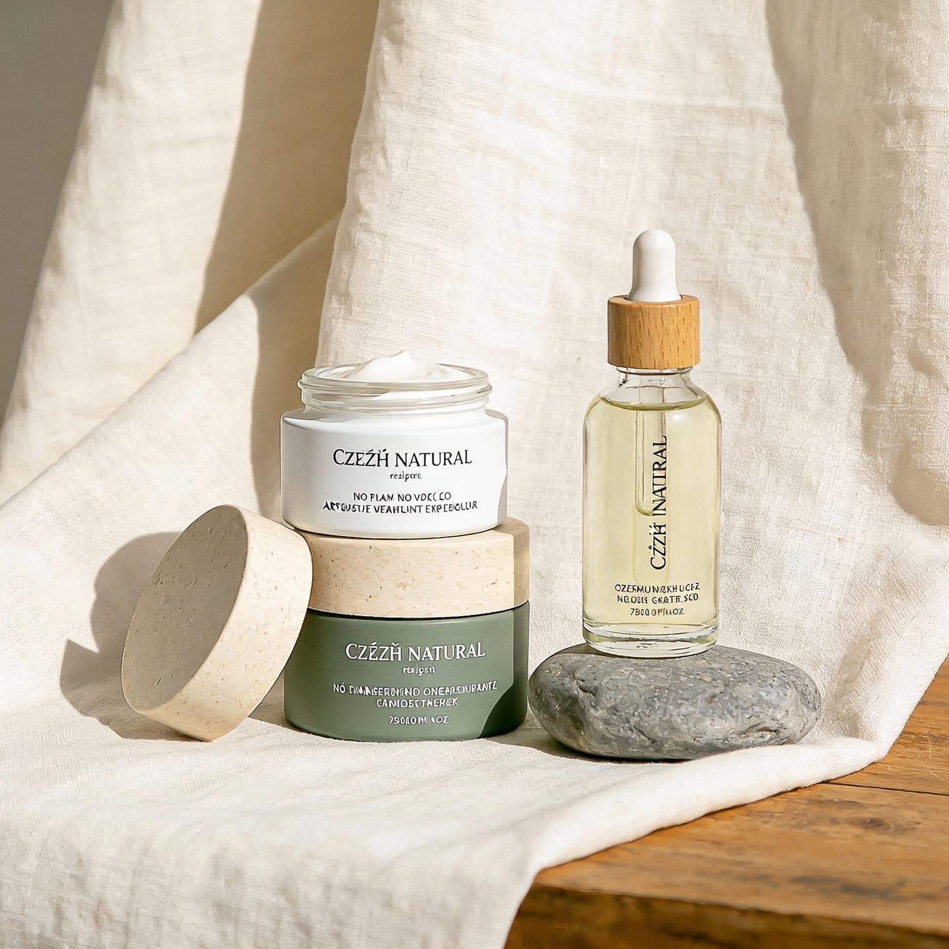 AI generated: Elegant, modern visual for a premium natural skincare brand from the Czech Republic. Minimalistic co...