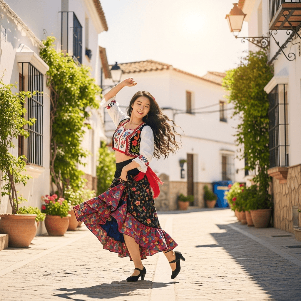 AI generated: una coreana bailando en españa 
