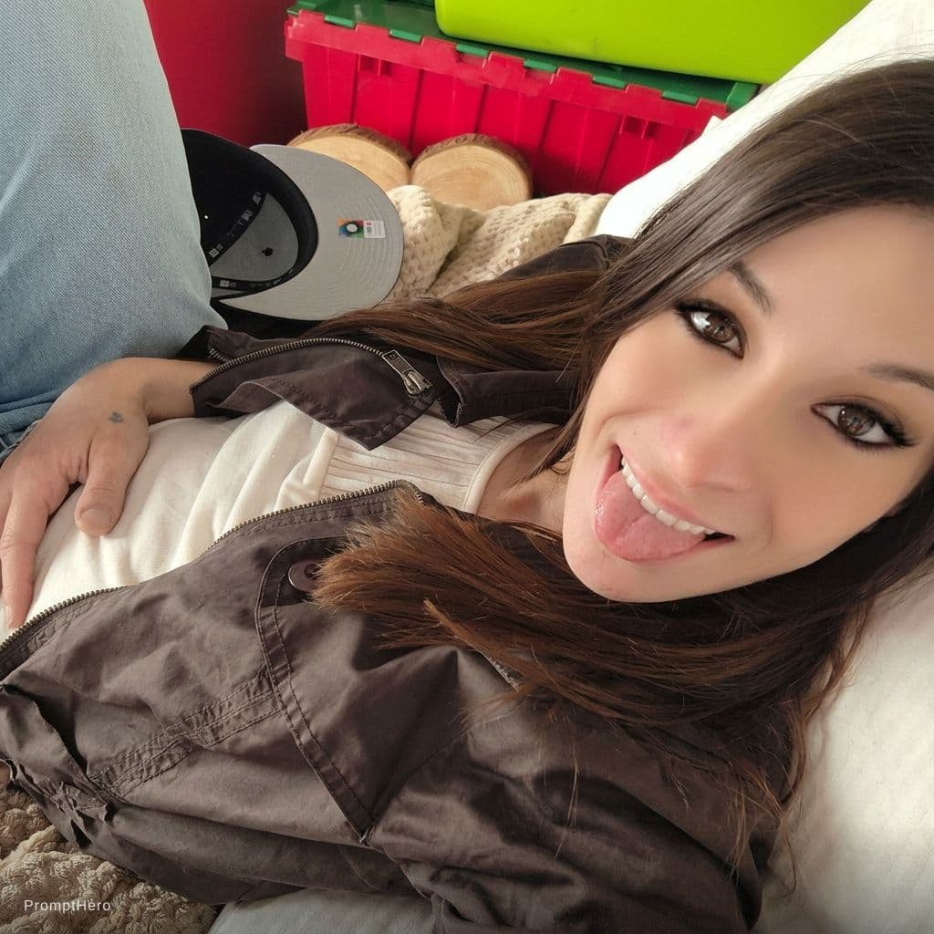 AI generated: { "subject": { "description": "An intimate boudoir-style portrait of an adult woman on a bed, leanin...