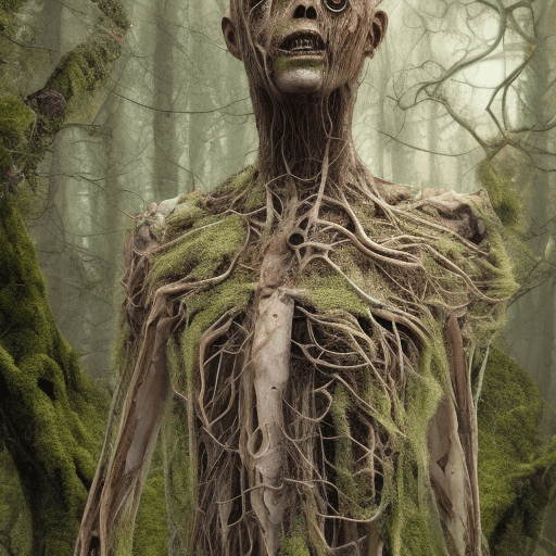 AI generated: A full body full face shot of a scary creepy android, state of decay and brittle, frail, sneezing, r...