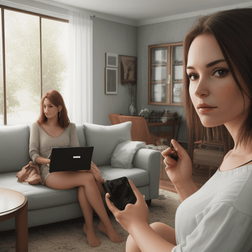 AI generated: Women in livingroom, selfi, realistic 