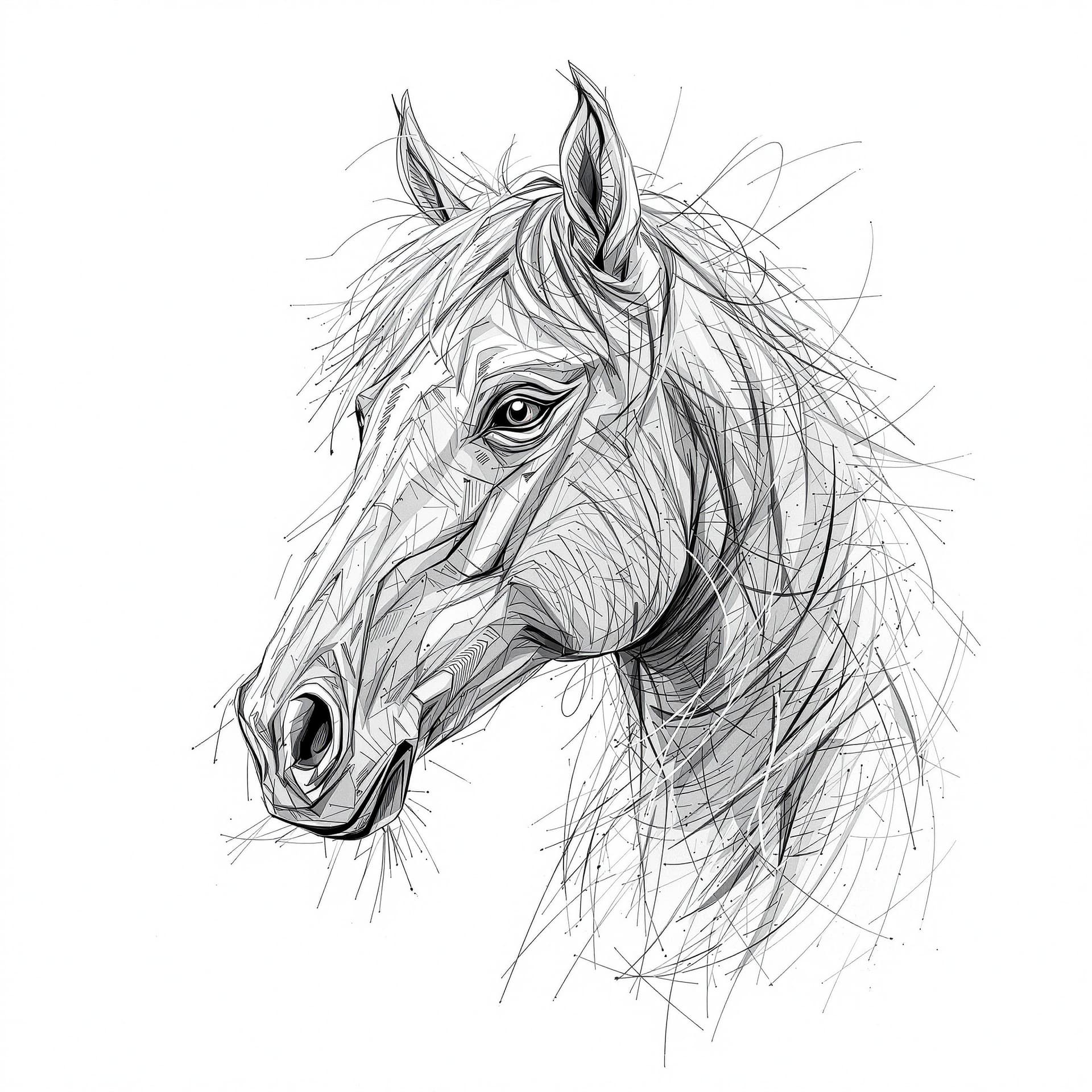 AI generated:  surreal, brilliant, a pencil drawing of a horse, in the style of bold, gestural strokes, expressive...