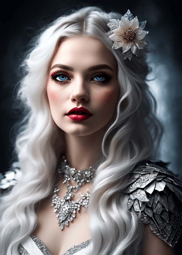 AI generated: mj, close-up portrait of a gorgeous and ruthless ice queen with unreal sapphire eyes, fantastic froz...
