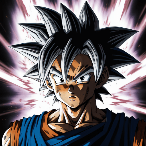 AI generated: Goku Ultra instinct, art portrait, style of street art, cartoon like character, in style of Akira To...