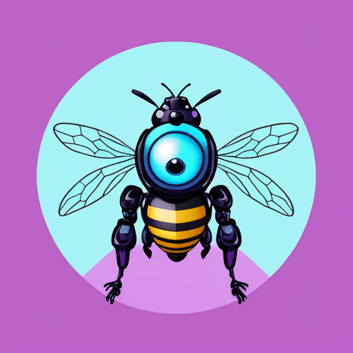 AI generated: cute high resolution Robot Bee on cyan magenta yellow background, digital art