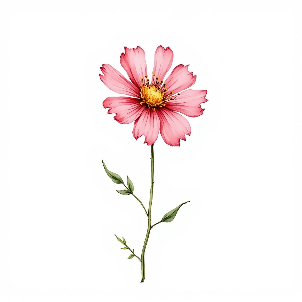 AI generated: illustration. Single red wild flower on a white background, simple, watercolour, hand drawing, --ar ...