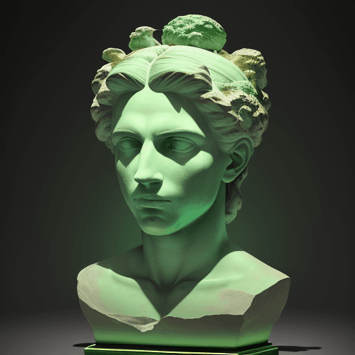 AI generated: a image presents a vibrant and surrealist composition. At the center, there is a classical Greek-sty...
