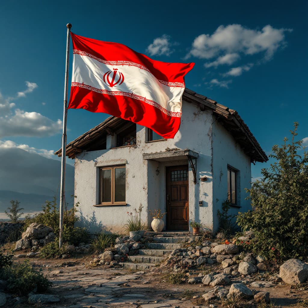 AI generated: A house in Iran with the Iranian flag