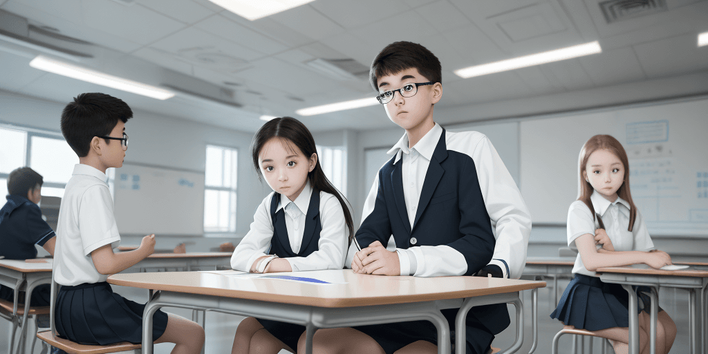 AI generated: Create a banner , should have a STEM, AI, Robot, and smart classroom theme. a boy and a girl, wear s...