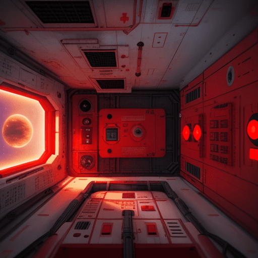 AI generated: 
red alarm inside a space station


