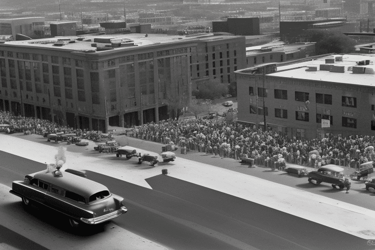 AI generated: 8k UHD, View from the sixth floor of the Texas School Book Depository on November 22, 1963 overlooki...