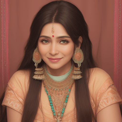 AI generated: (old Indian aunt) moist, clear, (brown eyes) ((smiling)) (detailed long hair 1.12) ((big earrings)) ...