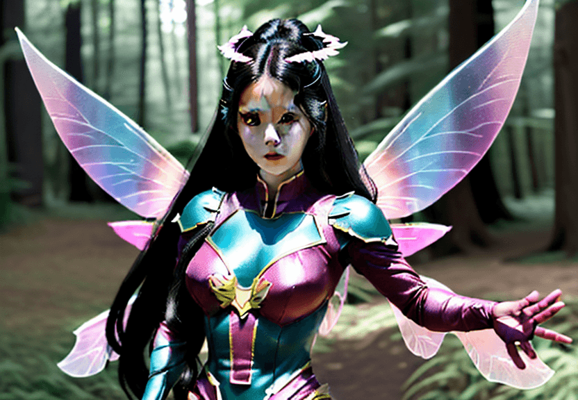AI generated: Heejin from Loona kpop, Superhero marvel style,  standing proudly in pose, humanoid, fairy styled, s...