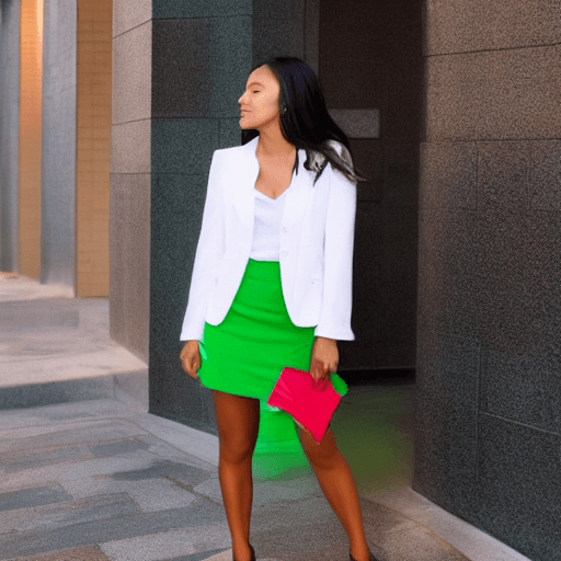 AI generated: Girl office worker in white shirt green blazer and black skirt