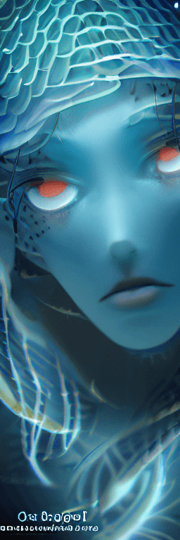AI generated: goddess close-up portrait ribcagel. jellyfish phoenix head, nautilus, orchid, skull, betta fish, bio...
