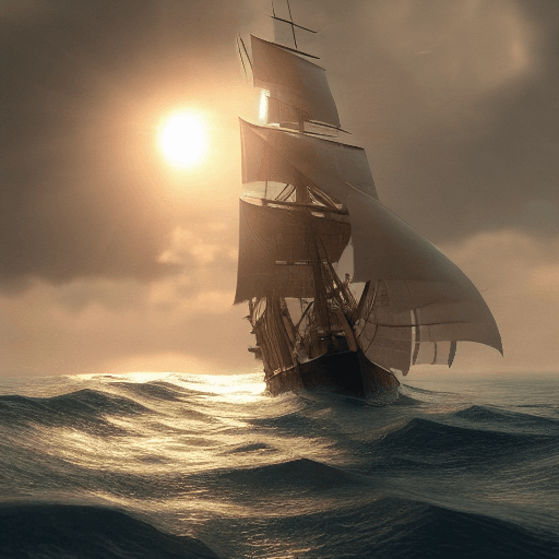 AI generated: Photo of a ultra realistic sailing ship, dramatic light, pale sunrise, cinematic lighting, battered,...