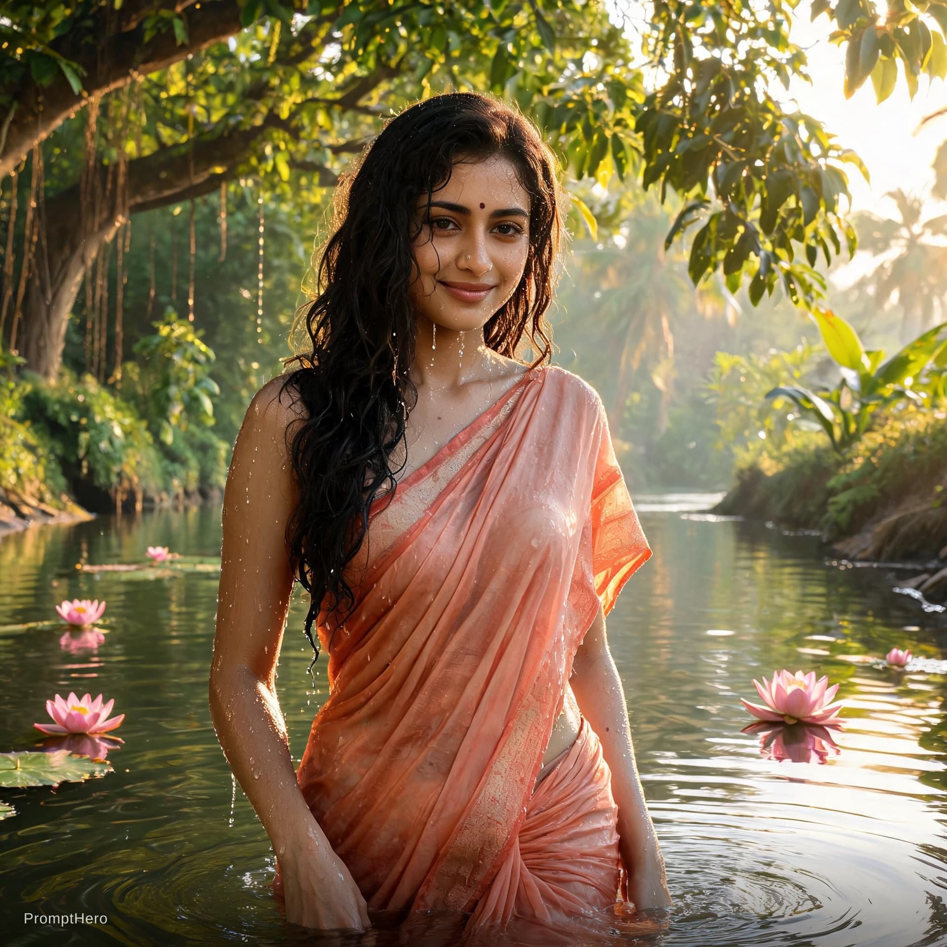 AI generated: A beautiful indian women fresh out of river 