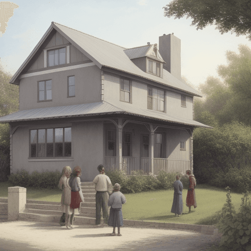 AI generated: house with people in front

