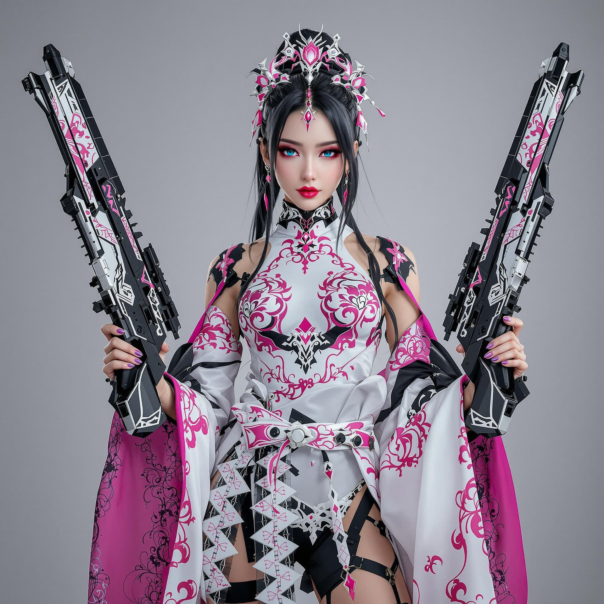 AI generated: A full body photo shot of a beautiful and breathtaking image of a ((genshin-Impact-🔫)) (woman) wear...