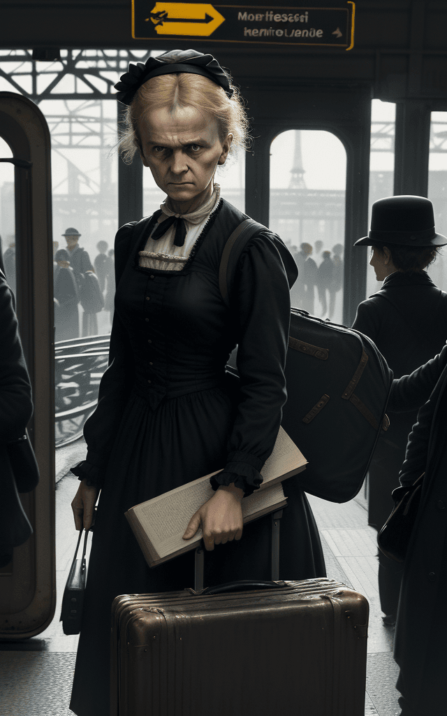 AI generated: This image should capture the pivotal moment of young Marie Curie's departure for Paris. Portray Mar...