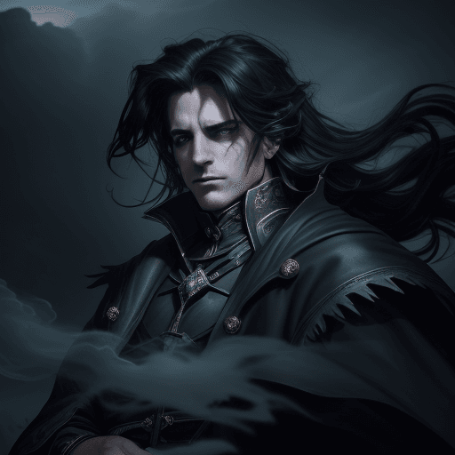 AI generated: (character of video game 1:3)::2 royal, darkness, short windblown hair , Magic the gathering, vibran...