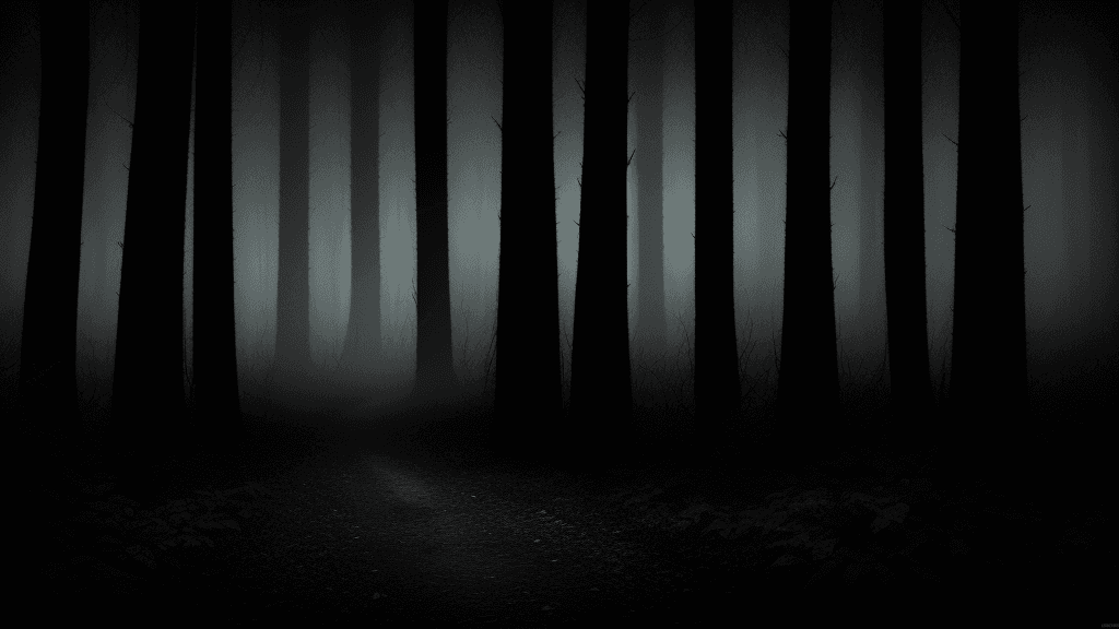 AI generated: Horror movie poster. Picture without captions. Scary dark forest.