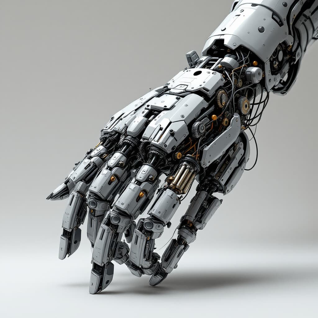 AI generated: An intricate mechanical hand designed with futuristic aesthetics, showcasing detailed robotic joints...