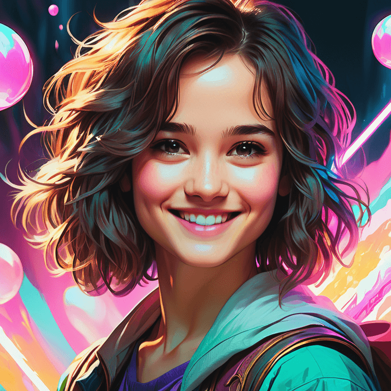 AI generated: Katherine Waterston, smiling, Lighting and shading by Ross Tran, Close up, colorful, hand drawn, vib...