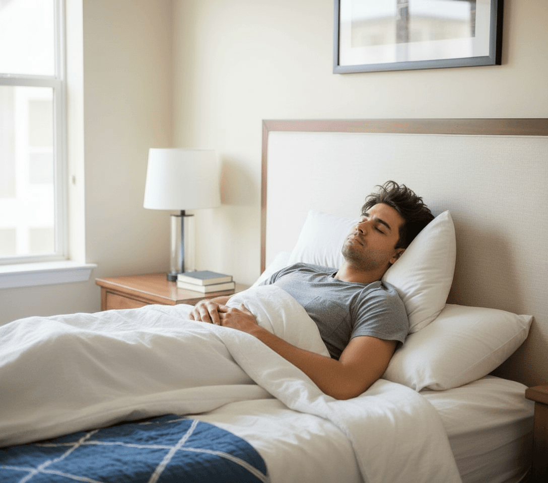 AI generated: The model is sleeping. His hair is messy. 