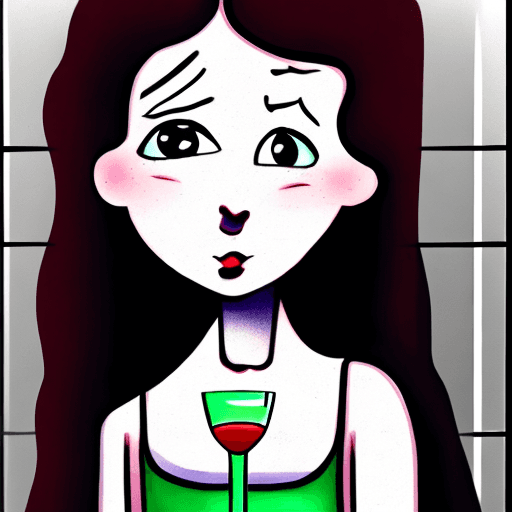 AI generated: puzzled girl - empty glass.
style: cartoon