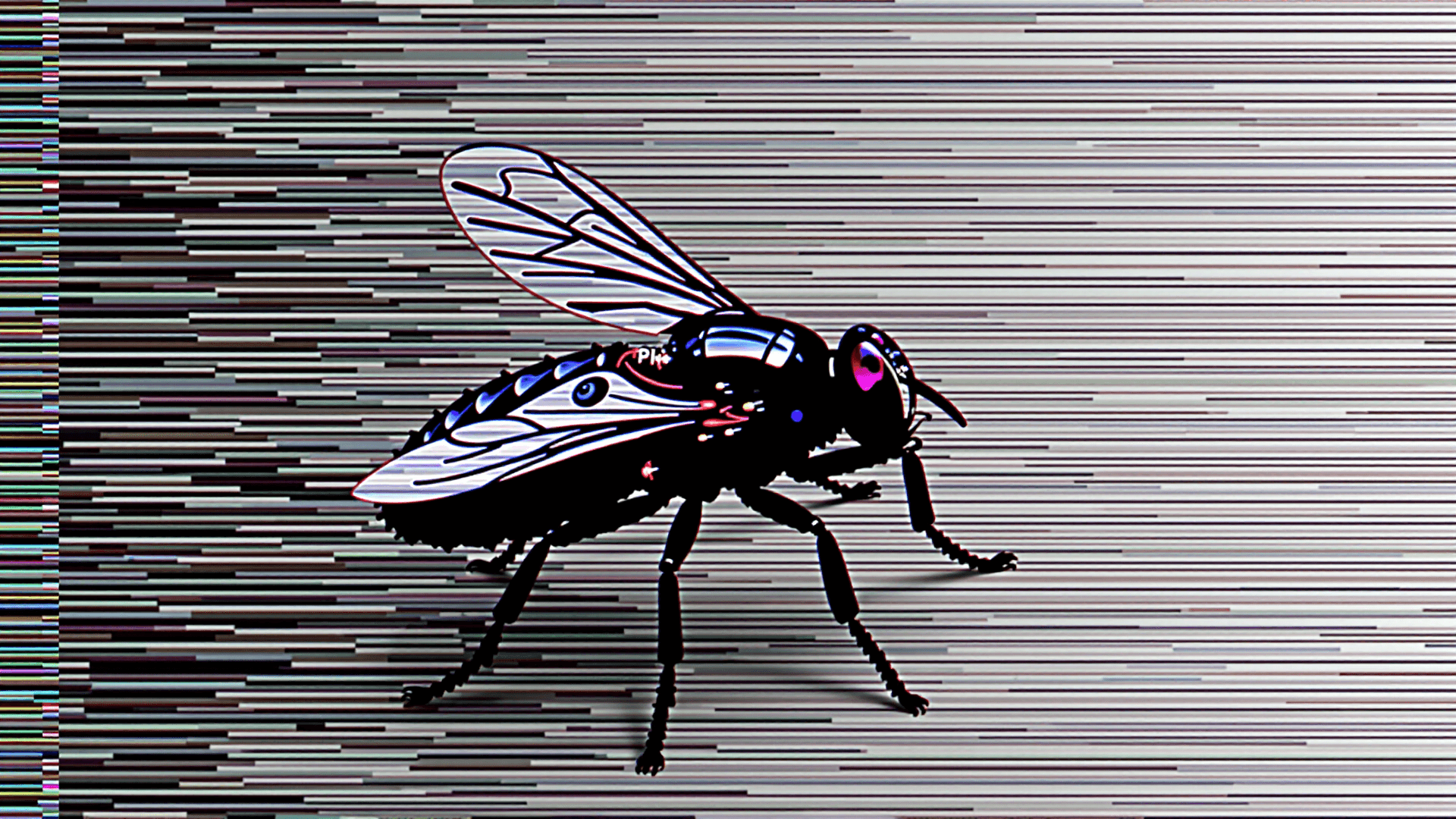 AI generated: Digital Art (Glitch Art): Eine Fliege, die in Pixel zerfÃ¤llt und sich neu zusammensetzt, wÃ¤hrend S...