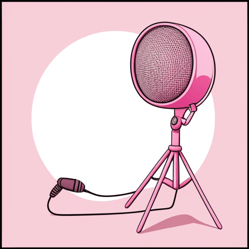 AI generated: pink microphone, cartoon, white background,
