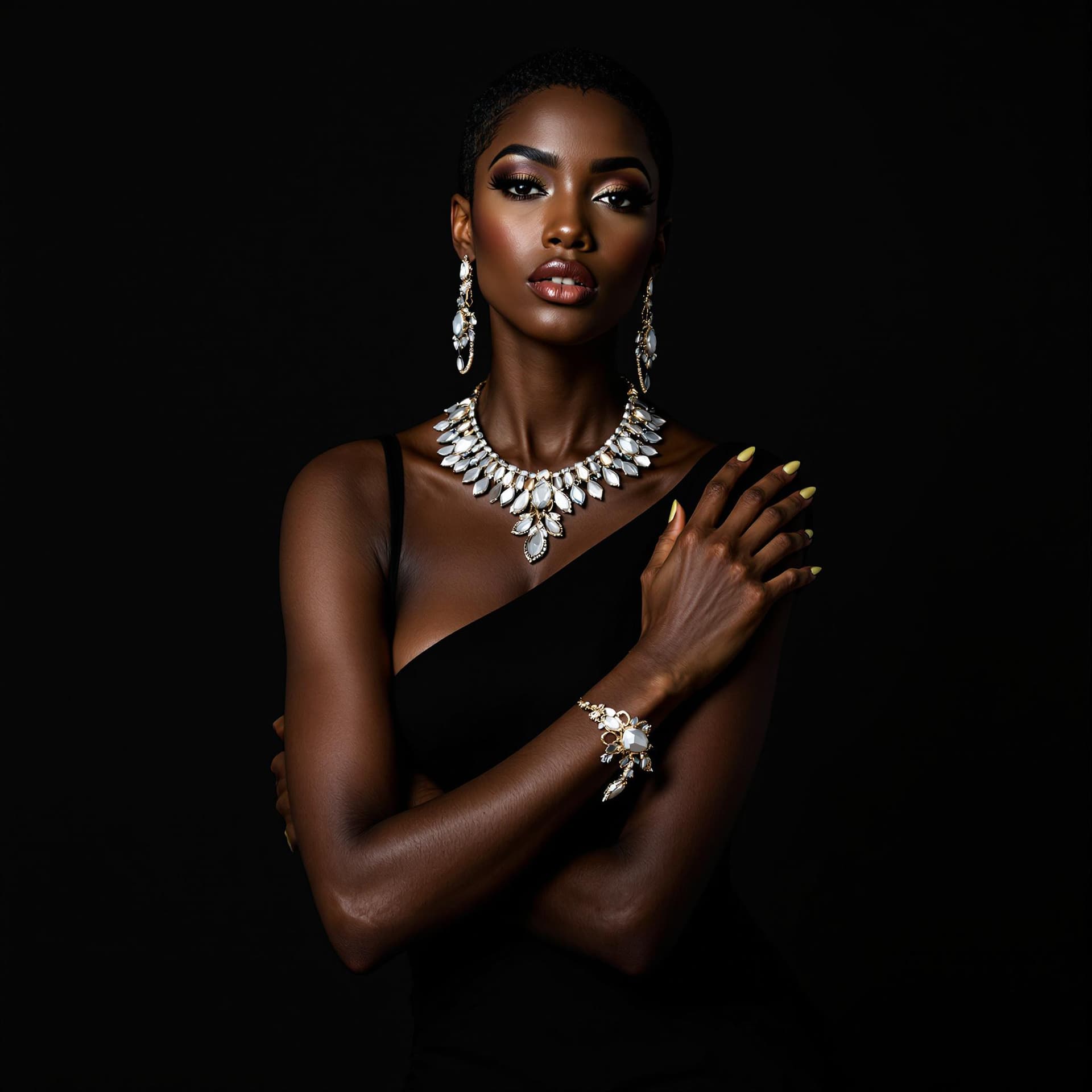 AI generated: A captivating full-body shot of an African American woman with short hair, gracefully posing in fron...