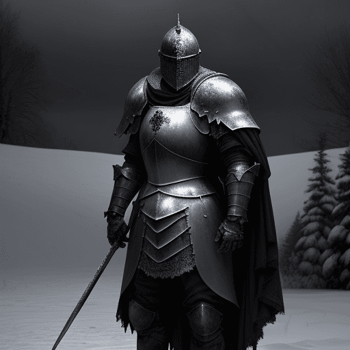 AI generated: a knight in the snow with a dark and gloomy dark fantasy theme