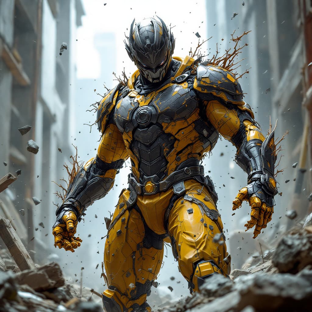 AI generated: a male superhuman, at a construction site, using telekinesis to breakdown surrounding objects and en...