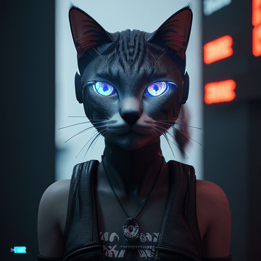 AI generated: cyberpunk thai cat, highly detailed, made with blender --v 4, dark background, neon, blue eyes
