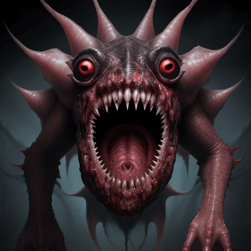 AI generated:  high quality foto of a big transparent monster, moster with many grimaces and big very long teeth, ...