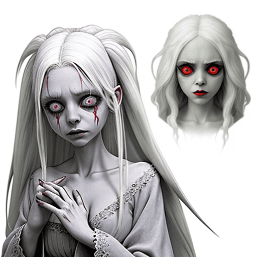 AI generated: Banshee spirit, crying girl, white hair, red circles around the eyes, girl in a robe, concept art, T...
