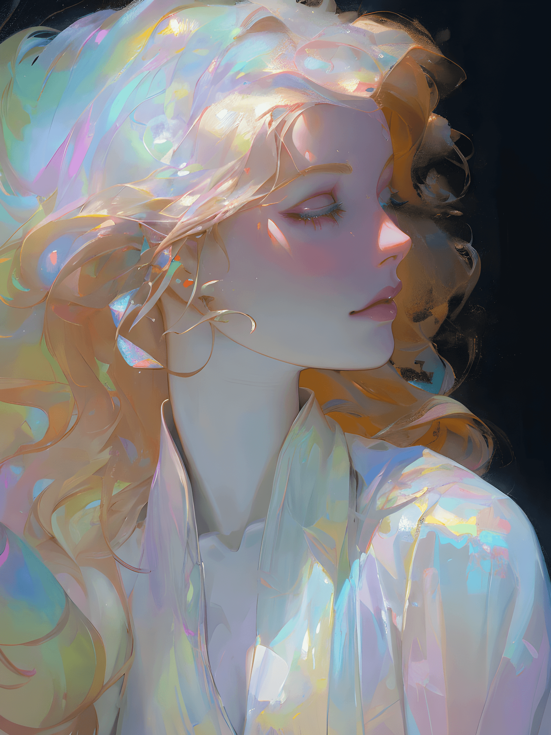 AI generated: a painting of a woman with long blonde hair, digital art, inspired by Yanjun Cheng, digital art, iri...