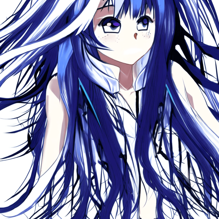 AI generated: anime wolf girl with dark blue and white hair