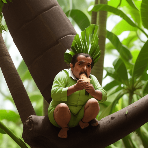 AI generated: un mono comiendo platano , en medio de la selva.
