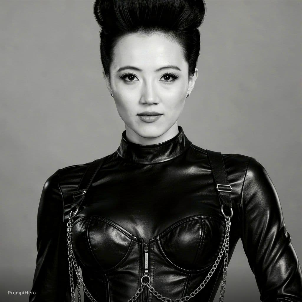 AI generated: Female nude model. Smiling. Big, full breasts. Topless with completely exposed breasts. Breasts are ...