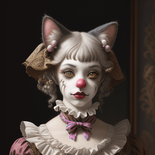 AI generated: Fashion photography of a cat, 1800s renaissance, clown makeup, editorial, insanely detailed and intr...