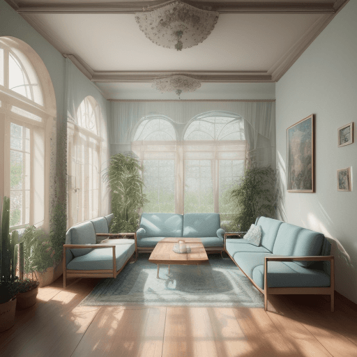 AI generated: High resolution photography interior design, dreamy sunken living room conversation pit, wooden floo...